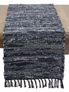 Navy Blue Denim Chindi Cotton Table Runner - 13"x19"